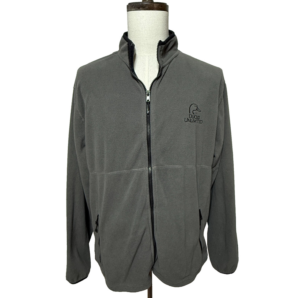 Ducks Unlimited Jacket Mens XL Gray Fleece Full Zip Lightweight Hunting Outdoors